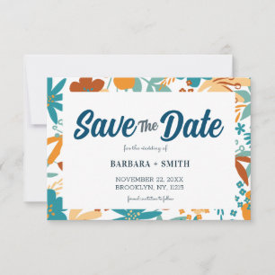 Abstract Retro Charm Bright Bold Wildflower Save The Date