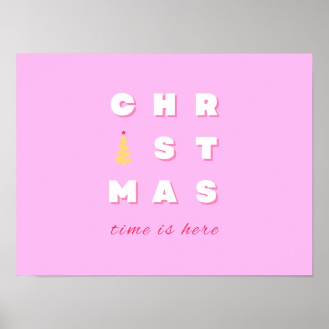 Abstract Retro Christmas Pink Holiday Decor Preppy (Front)