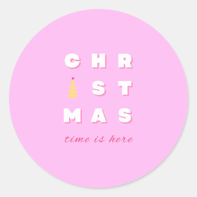 Abstract Retro Christmas Pink Holiday Decor Preppy Classic Round Sticker (Front)