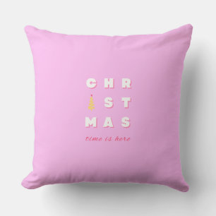 Abstract Retro Christmas Pink Holiday Decor Preppy Cushion