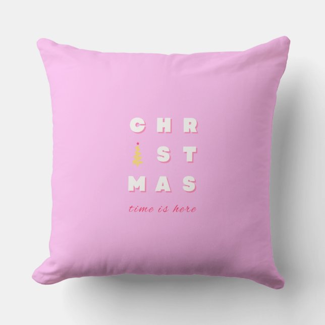 Abstract Retro Christmas Pink Holiday Decor Preppy Cushion (Front)