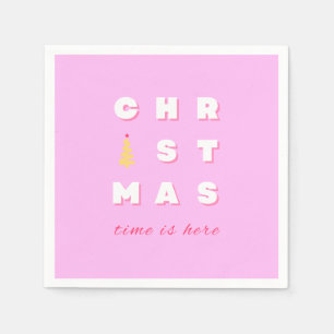 Abstract Retro Christmas Pink Holiday Decor Preppy Napkin