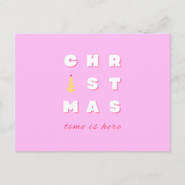 Abstract Retro Christmas Pink Holiday Decor Preppy Postcard (Front)