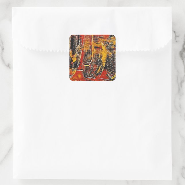 Abstract Retro Circle Wheel Red Black Square Sticker (Bag)