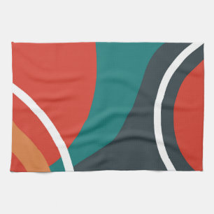Abstract retro colors line art tea towel