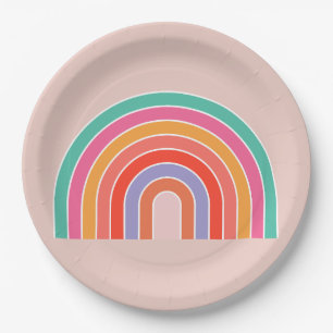 Abstract Retro Colourful Rainbow Paper Plate