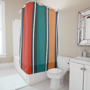 Abstract retro colours waves line art shower curtain