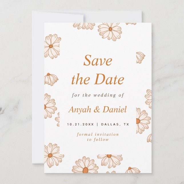 Abstract Retro Daisy Pattern Floral Minimalist Save The Date (Front)