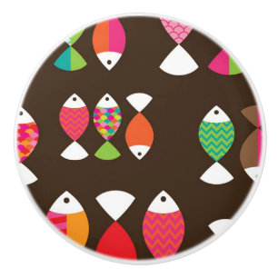 Abstract retro fish underwater pattern 2 ceramic knob