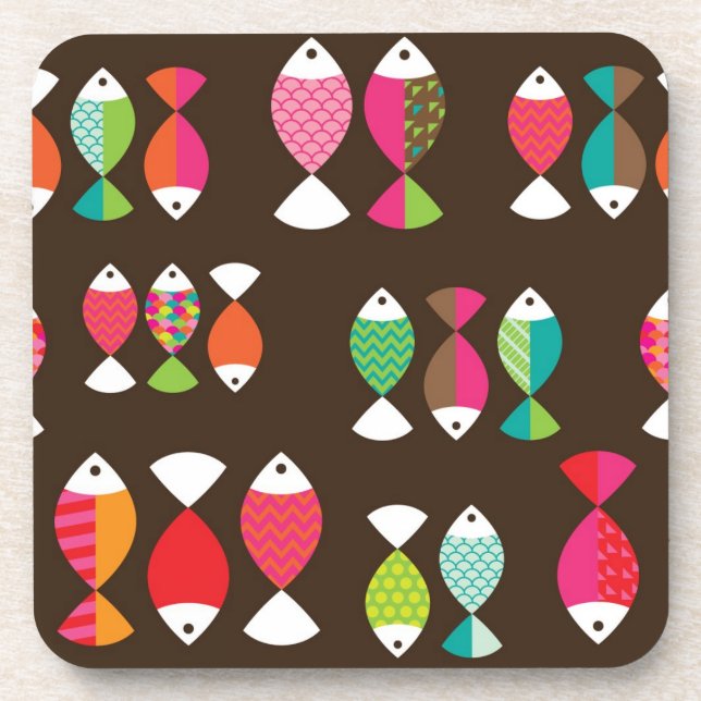 Abstract retro fish underwater pattern 2 coaster (Front)