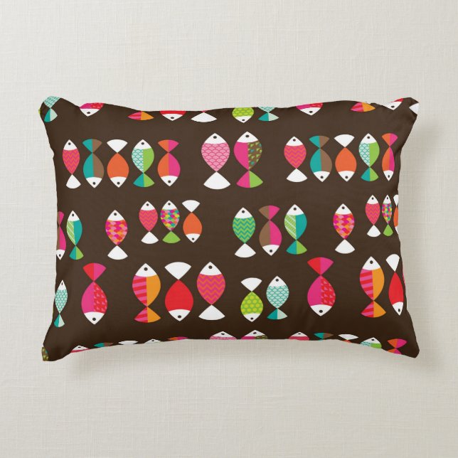 Abstract retro fish underwater pattern 2 decorative cushion (Front)
