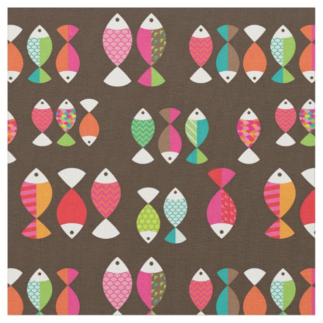 Abstract retro fish underwater pattern 2 fabric (Close Up)