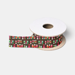 Abstract retro fish underwater pattern 2 satin ribbon
