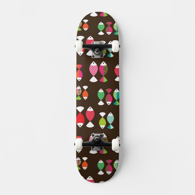 Abstract retro fish underwater pattern 2 skateboard (Front)