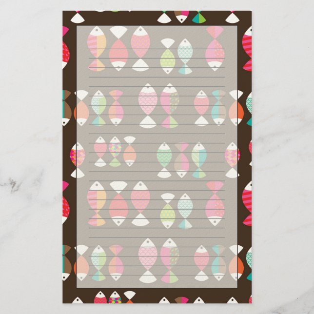 Abstract retro fish underwater pattern 2 stationery (Front)