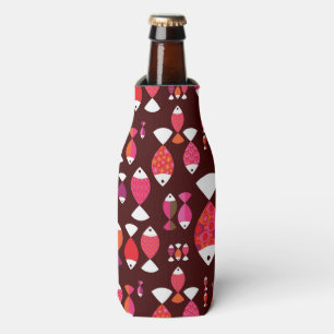 Abstract retro fish underwater pattern bottle cooler