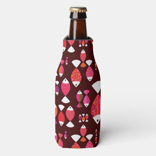Abstract retro fish underwater pattern bottle cooler (Bottle Front)