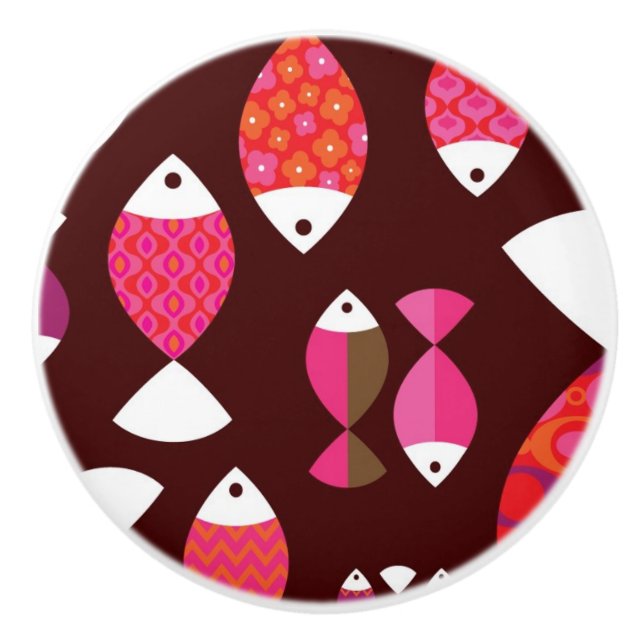 Abstract retro fish underwater pattern ceramic knob (Front)