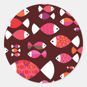 Abstract retro fish underwater pattern classic round sticker