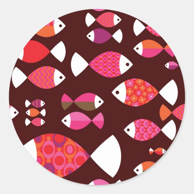 Abstract retro fish underwater pattern classic round sticker (Front)