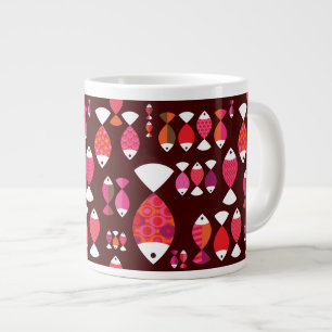 Abstract retro fish underwater pattern large coffee mug