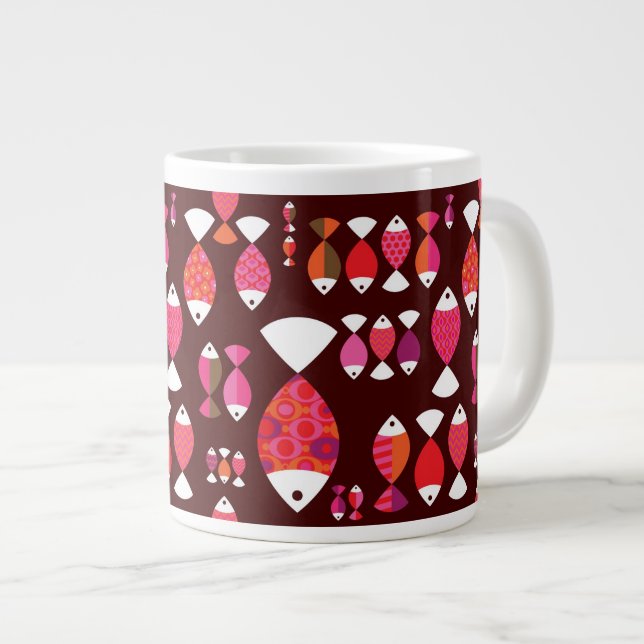 Abstract retro fish underwater pattern large coffee mug (Front Right)