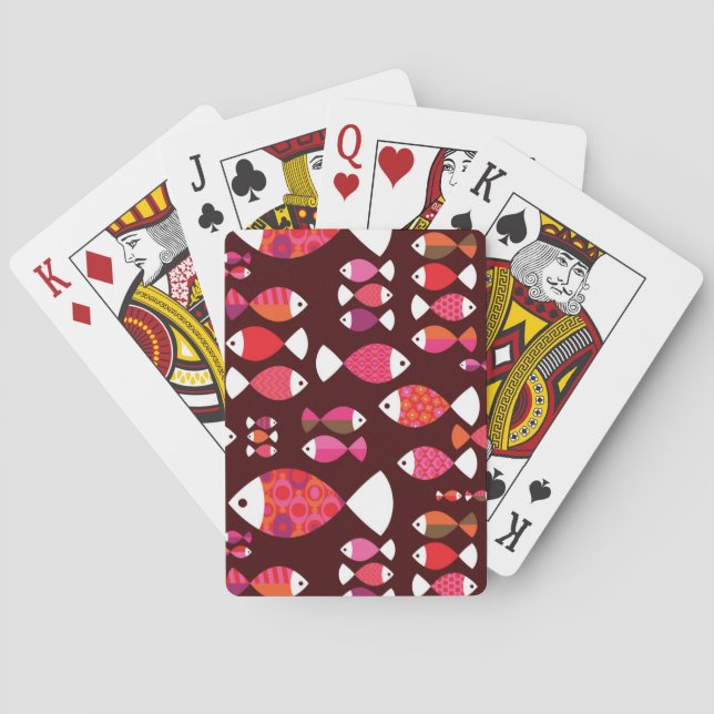 Abstract retro fish underwater pattern playing cards (Back)