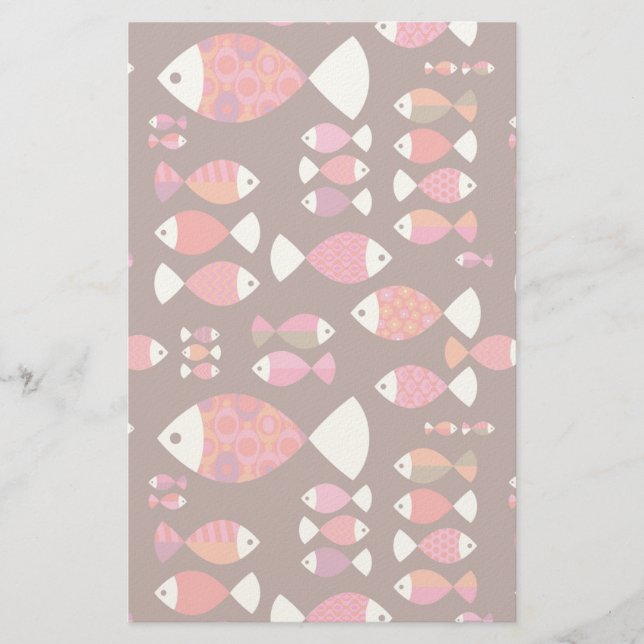 Abstract retro fish underwater pattern stationery (Front)