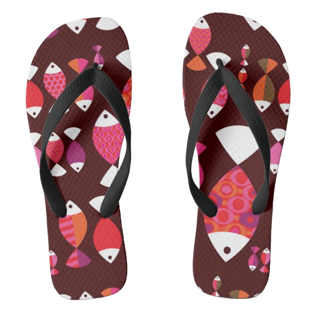 Abstract retro fish underwater pattern thongs (Footbed)