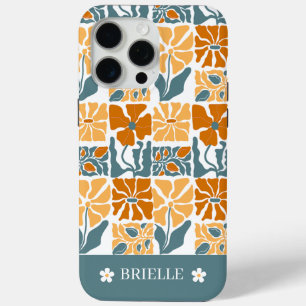 Abstract Retro Floral iPhone Case with Custom Name