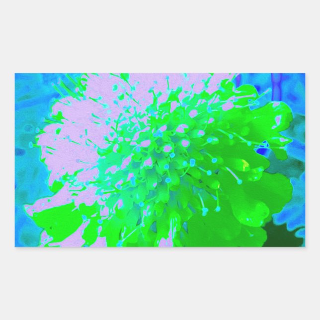 Abstract Retro Flower in Lavender and Lime Green Rectangular Sticker (Front)