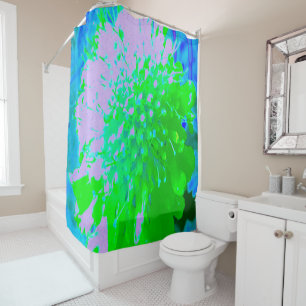 Abstract Retro Flower in Lavender and Lime Green Shower Curtain