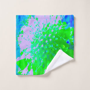 Abstract Retro Flower in Lavender and Lime Green Wash Cloth