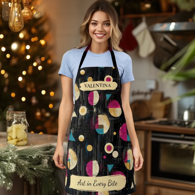 Abstract Retro Geometric Apron with Custom Name (Creator Uploaded)