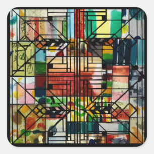 Abstract Retro Geometric Lines Multi Square Sticker