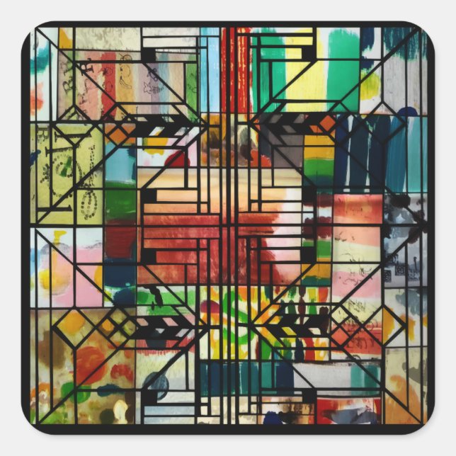 Abstract Retro Geometric Lines Multi Square Sticker (Front)