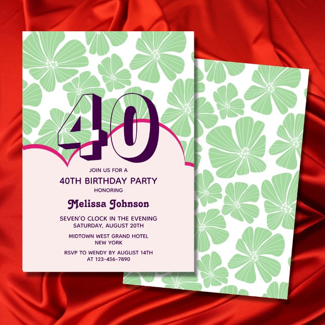 Abstract Retro Green Chamomile Flower Birthday Invitation (Creator Uploaded)