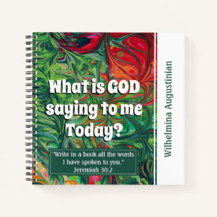 Abstract Retro Green Red WHAT IS GOD SAYING Prayer Notebook