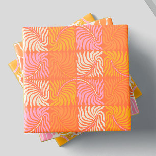 Abstract Retro Groovy Pattern Yellow Orange Pink Ceramic Tile