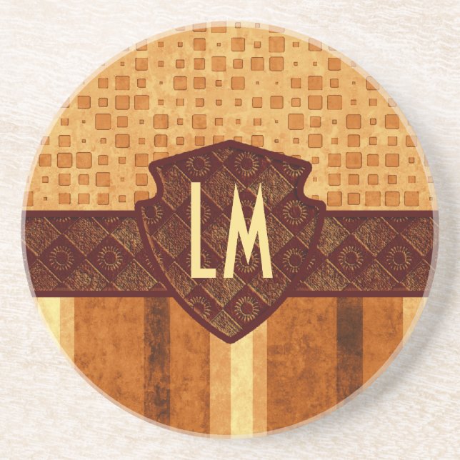 Abstract Retro Grunge Amber Brown Orange Patterns Coaster (Front)