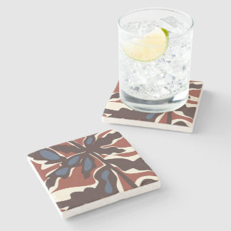 Abstract Retro Leaf Motif Stone Coaster