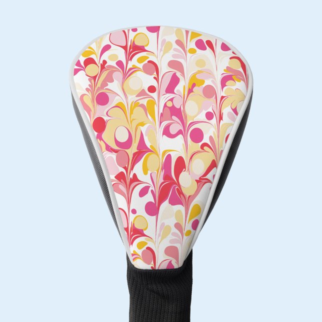 Abstract Retro Marble Pattern Pink Red Yellow Golf Head Cover (Retro marble pattern red pink yellow groovy golf head cover)