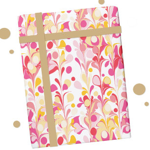 Abstract Retro Marble Pattern Pink Red Yellow Wrapping Paper