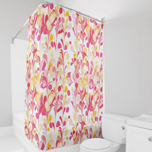 Abstract Retro Marble Pattern Pink Yellow Red Shower Curtain