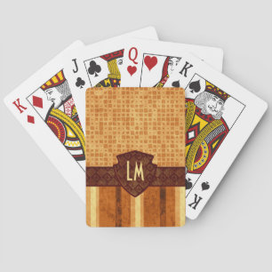 Abstract Retro Monogram Amber Brown Orange Pattern Playing Cards