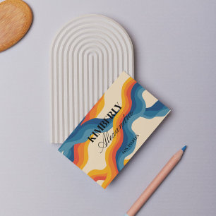 Abstract Retro Orange Blue Wavy Stripe Bold Modern Business Card