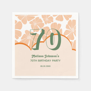 Abstract Retro Orange Chamomile Flower Birthday Napkin