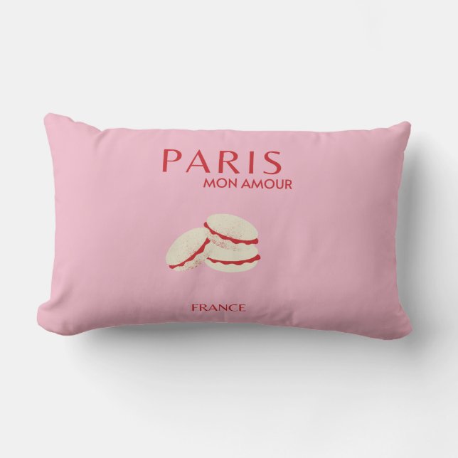 Abstract Retro Pastel Paris Pink ans Pastel Travel Lumbar Cushion (Front)