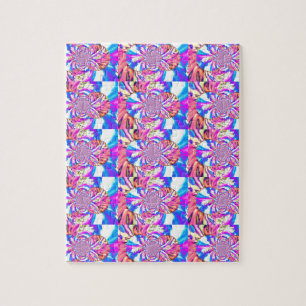 Abstract retro pink floral mandala pink orchids jigsaw puzzle