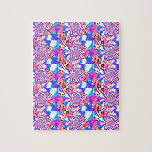 Abstract retro pink floral mandala pink orchids jigsaw puzzle (Vertical)